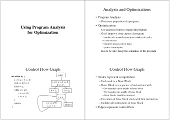 Analysis and Optimizations  Analysis and Optimizations   Program Analysis   Program Analysis