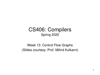 CS406: Compilers  Spring 2020  Week 13: Control Flow Graphs  (Slides courtesy: Prof. Milind