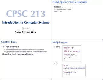 CPSC 213  Condition Codes - Loops  3.6.1-3.6.5  Introduction to Computer Systems  Unit 1d