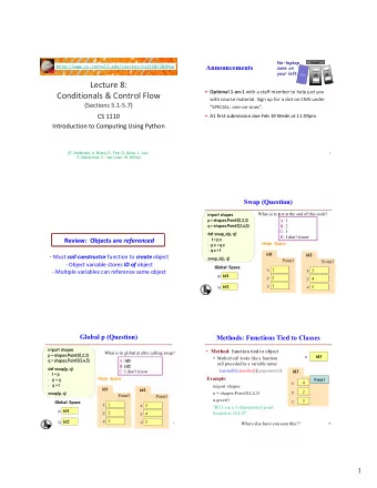 Lecture 8:  Optional 1  on  1 with a staff member to help just you Conditionals &amp;