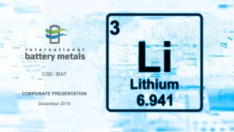 CSE: IBAT  CORPORATE PRESENTATION  December 2018  Forward-Looking Statements  This International