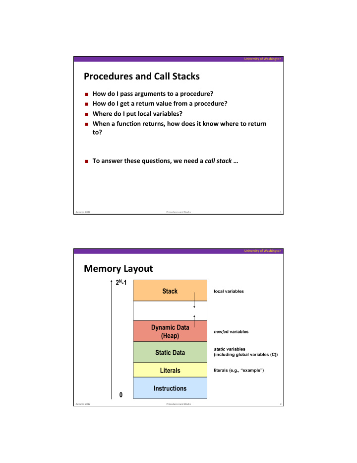 procedures and call stacks