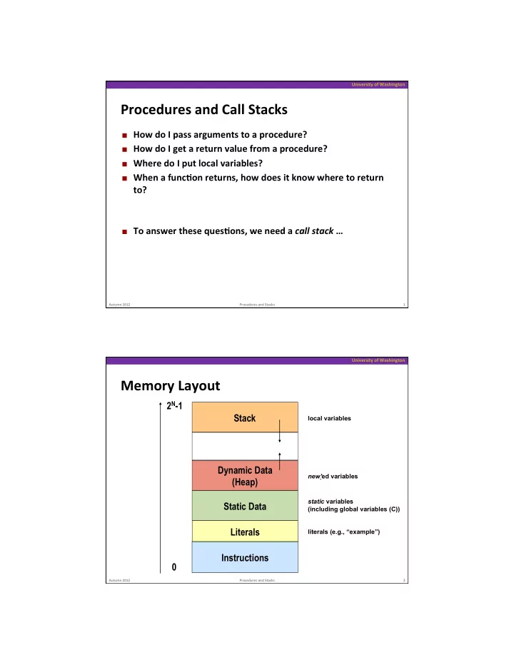 procedures and call stacks