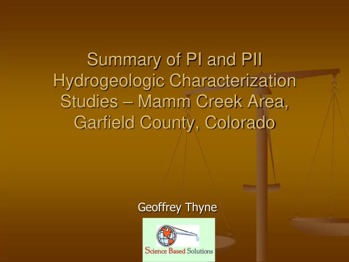 summary of pi and pii hydrogeologic characterization