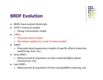 BRDF Evolution BRDFs have evolved historically   1970s: Empirical models   Phongs
