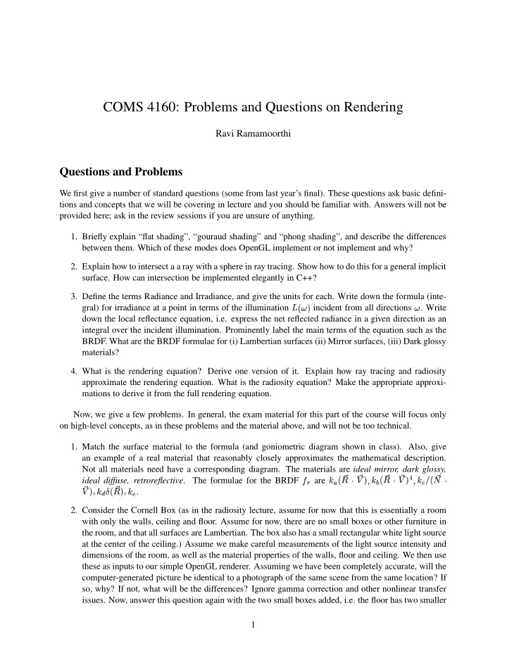 coms 4160 problems and questions on rendering