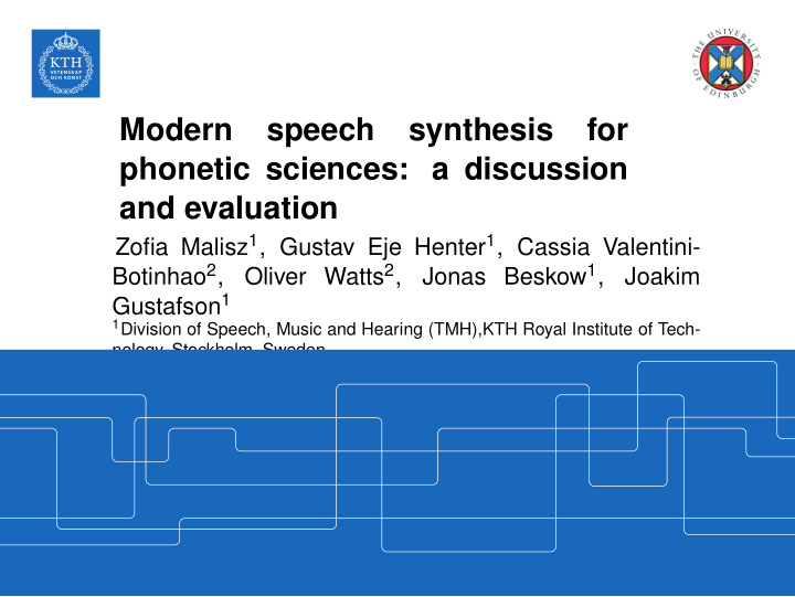 modern speech synthesis for phonetic sciences a