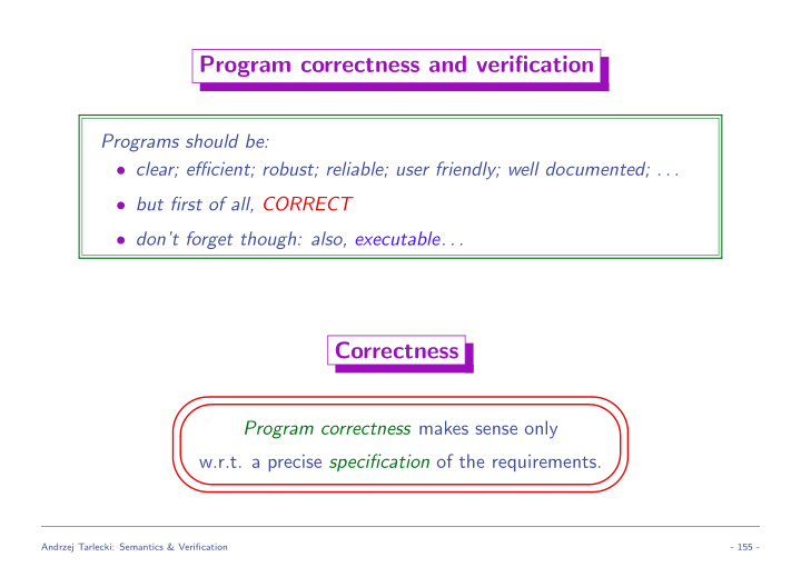 program correctness and verification