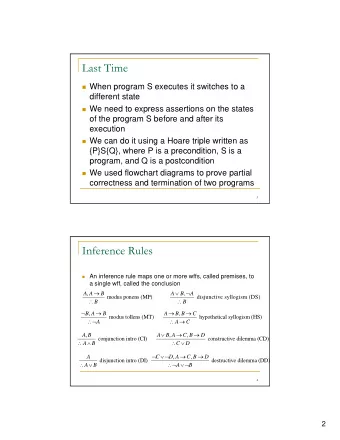 Last Time  When program S executes it switches to a  different state  We need to express