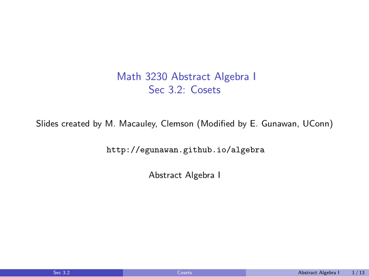 math 3230 abstract algebra i sec 3 2 cosets