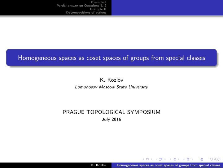 homogeneous spaces as coset spaces of groups from special