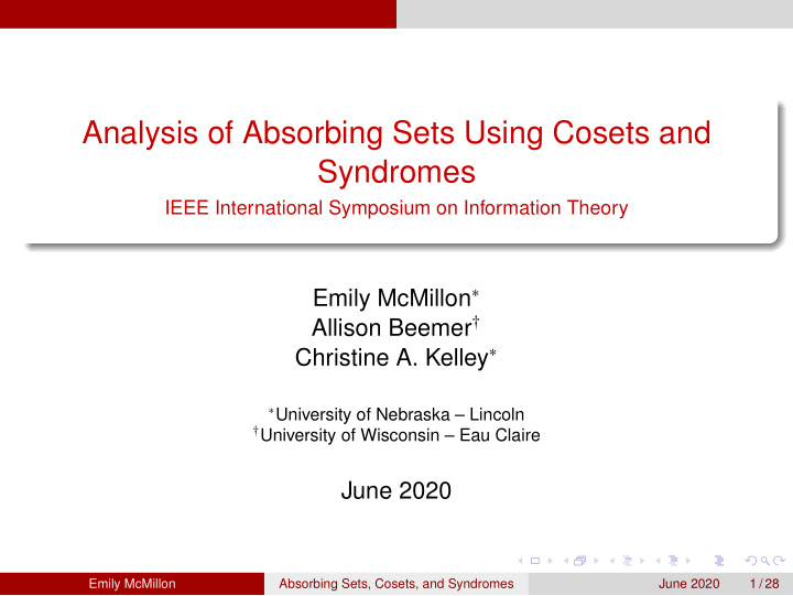 analysis of absorbing sets using cosets and syndromes