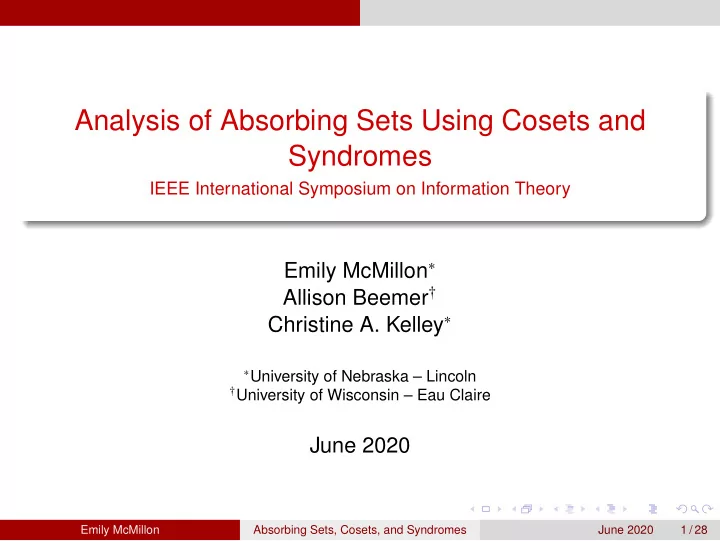 analysis of absorbing sets using cosets and syndromes