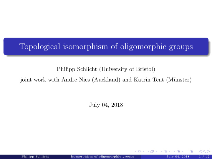 topological isomorphism of oligomorphic groups