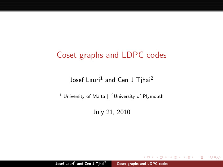 coset graphs and ldpc codes