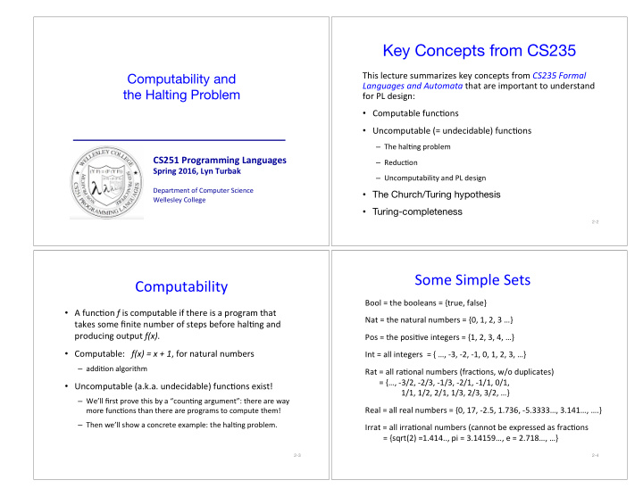 key concepts from cs235