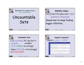 Uncountable  Cantors Theorem  shows how to keep finding  Sets  bigger infinities.  Albert R