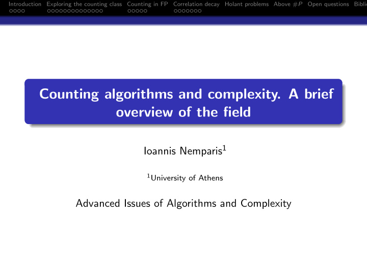 counting algorithms and complexity a brief overview of