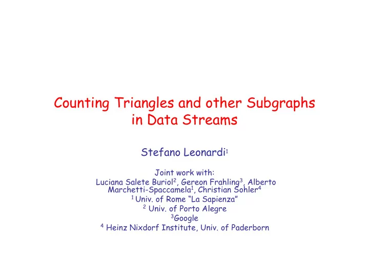 counting triangles and other subgraphs in data streams