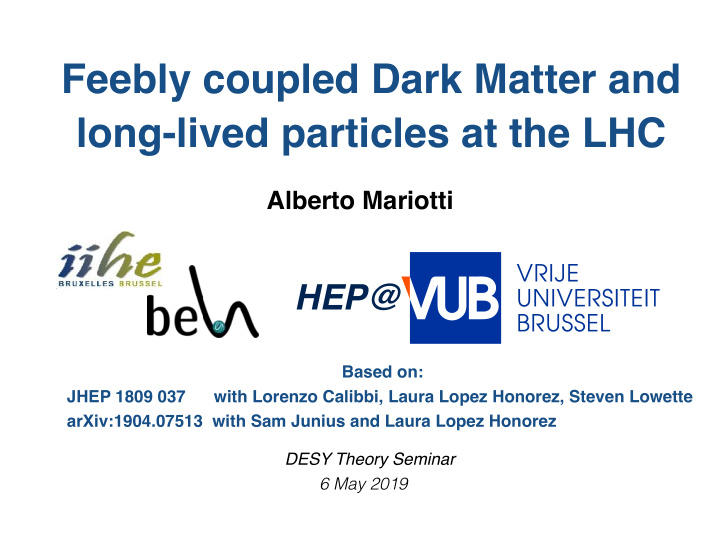 feebly coupled dark matter and long lived particles at