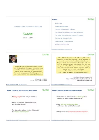 Predicate Abstraction with SATABS  Existential Abstraction  Predicate Abstraction for Software