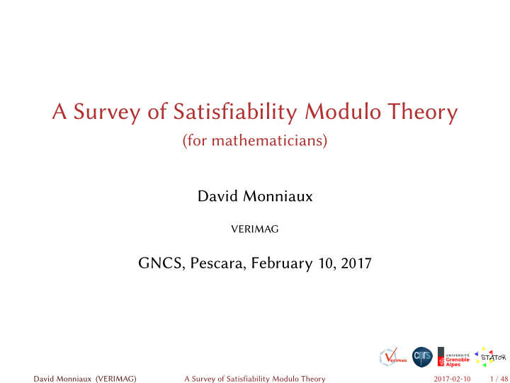 a survey of satisfiability modulo theory