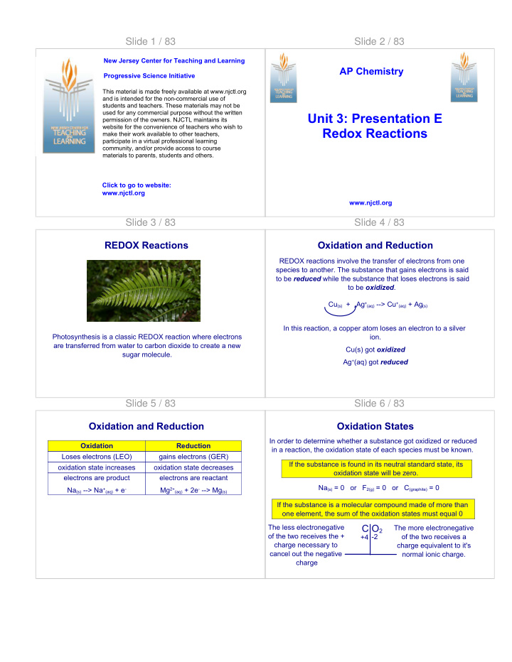 new jersey center for teaching and learning ap chemistry