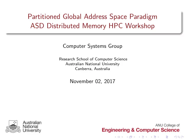 partitioned global address space paradigm asd distributed