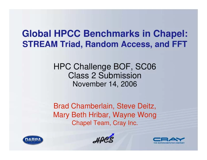 global hpcc benchmarks in chapel
