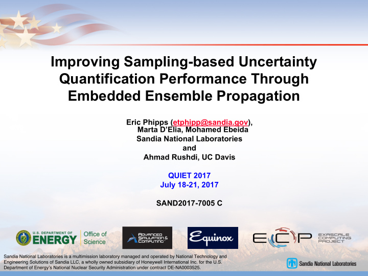 improving sampling based uncertainty quantification