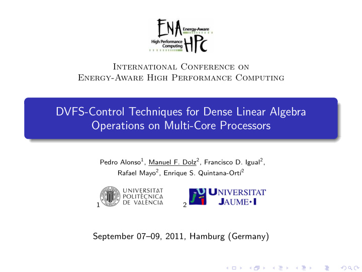 dvfs control techniques for dense linear algebra