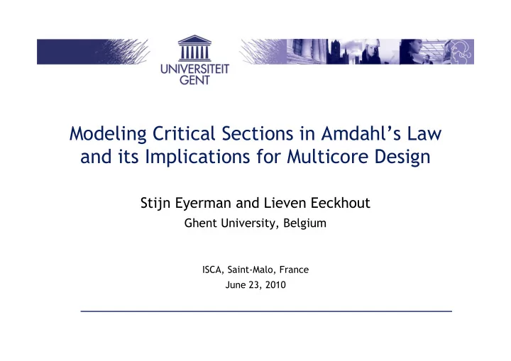 modeling critical sections in amdahl s law and its