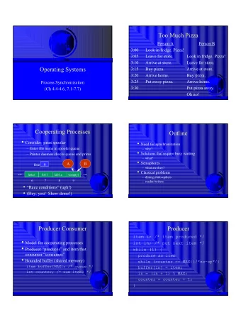 Consumer  Trouble!  item i; /* item consumed */  P:  R1 = counter  {R1 = 5}  int out; /* take next