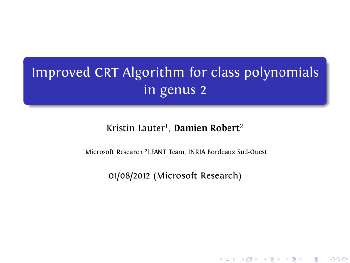 improved crt algorithm for class polynomials in genus 2