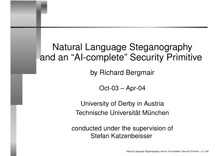 natural language steganography and an ai complete