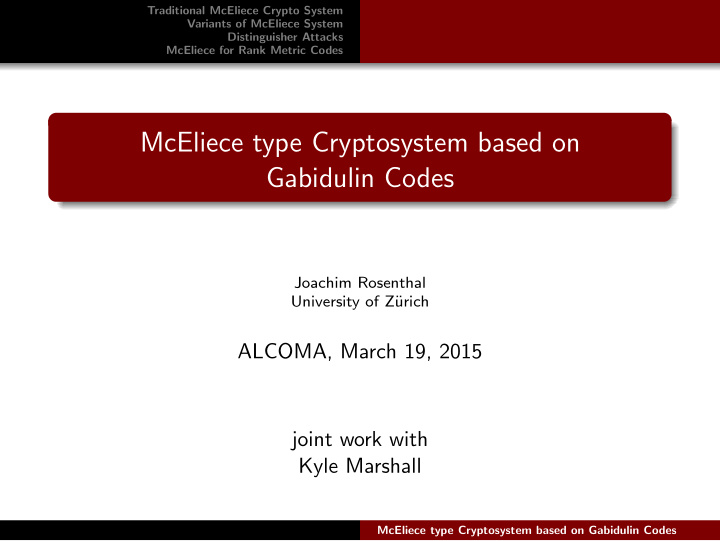 mceliece type cryptosystem based on gabidulin codes