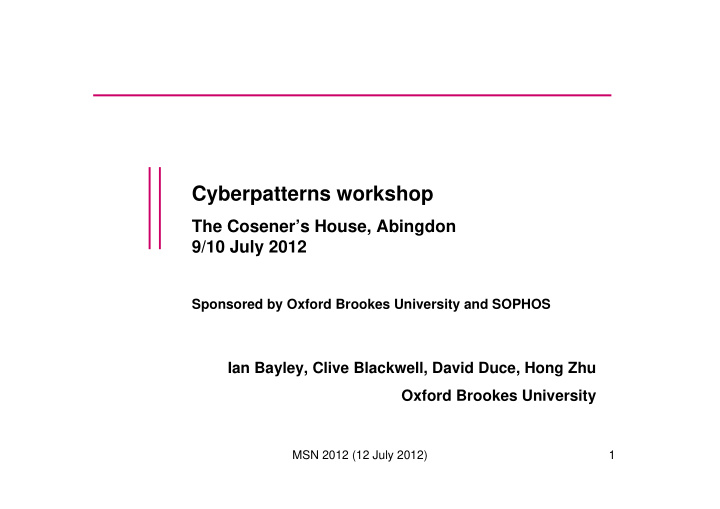 cyberpatterns workshop