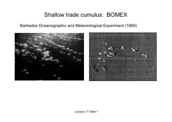 Shallow trade cumulus:  BOMEX  Barbados Oceanographic and Meteorological Experiment (1969)  Lecture