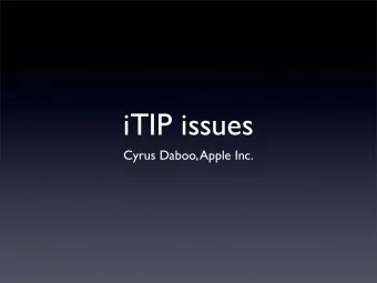 iTIP issues  Cyrus Daboo, Apple Inc.  Goals  Revise iTIP 2446 to:  Clarify the specification.
