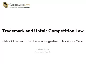 Trademark and Unfair Competition Law  Slides 3: Inherent Distinctiveness; Suggestive v. Descriptive