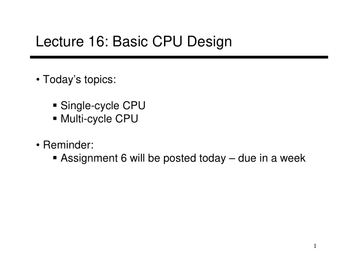 lecture 16 basic cpu design