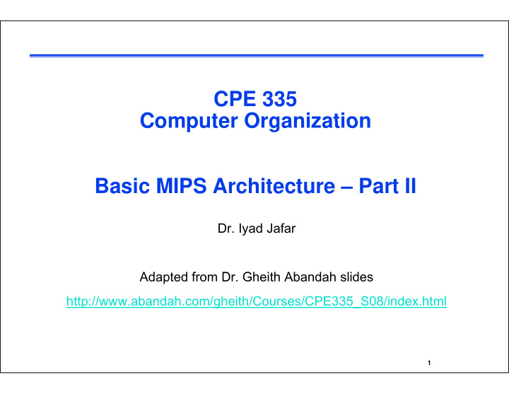cpe 335 computer organization computer organization basic