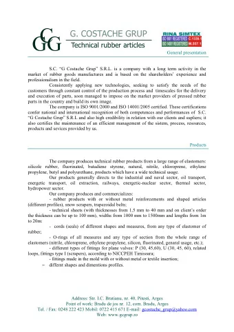 C  G. COSTACHE GRUP  G  G  Technical rubber articles  General presentation  S.C. G Costache