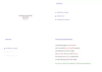 overview  introductory remarks  equational programming  lambda terms  2020 10 26  lecture 1