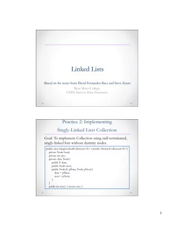 Linked Lists Based on the notes from David Fernandez-Baca and Steve Kautz  Bryn Mawr College  CS206