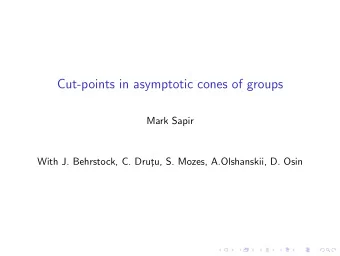 Cut-points in asymptotic cones of groups  Mark Sapir  With J. Behrstock, C. Drut  u, S. Mozes,