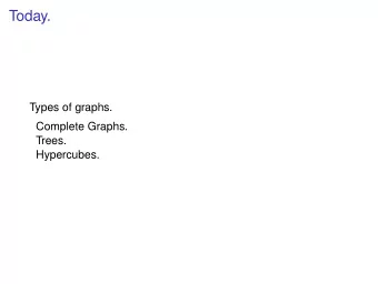 Today.  Types of graphs.  Complete Graphs.  Trees.  Hypercubes.  Complete Graph. K n complete graph