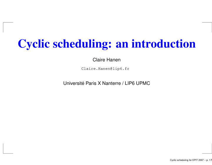 cyclic scheduling an introduction
