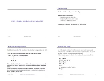 Plan for Today  Finish control-flow code gen from Tuesday  Handling shift-reduce errors