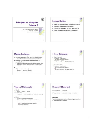 Principles of Computer  Implementing decisions using if statements  Science I  Grouping